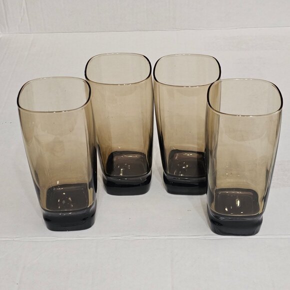 4 Libbey Carrington Smoke Cooler Glasses 17oz square beveled base 6" glassware 2 - Picture 6 of 6